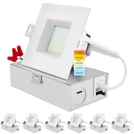 Luxrite 3 Inch Square LED Recessed Downlights 5CCT 2700K-5000K 10W 800LM Dimmable Wet Rated IC Rated, 6PK LR22638-6PK